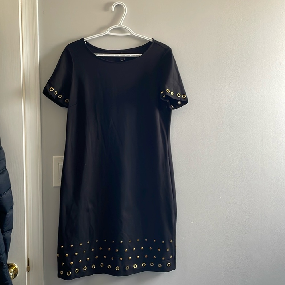 Little black dress with gold accents